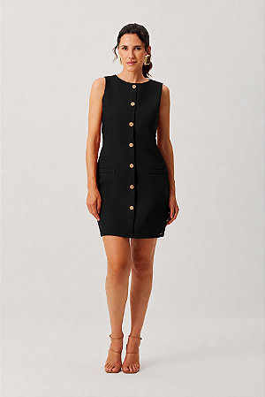 Vestido Feminino Preto de Alfaiataria com Bolsos - Meia Loka