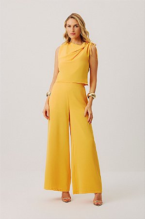 Calça Feminina Pantalona Amarelo Mostarda - Meia Loka