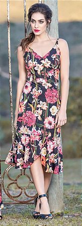 vestido de crepe florido