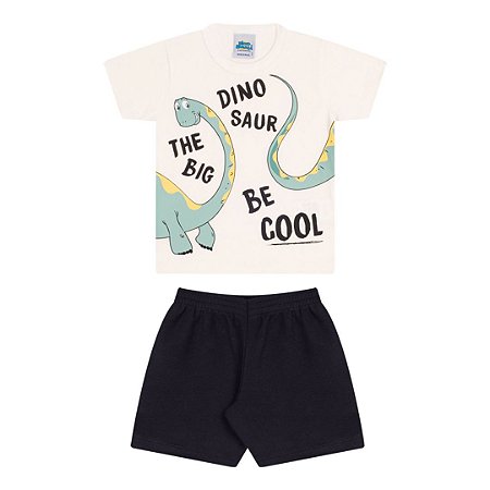 Conjunto meia malha e moletinho cor cru e preto com estampa dino