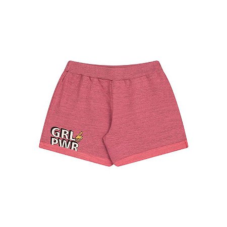 Shorts de moletinho flamê cor coral com estampa