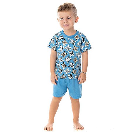 Pijama masculino meia malha que brilha no escuro cor azul pavão