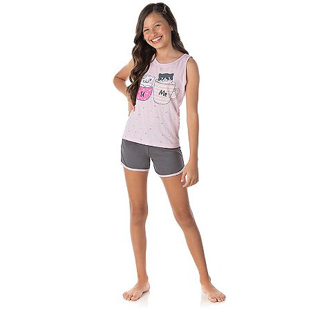 Pijama feminino meia malha brilha escuro rosa bebê e cinza escuro - Moda  casual e sleepwear para crianças de 0 a 16 anos| Bicho Bagunça