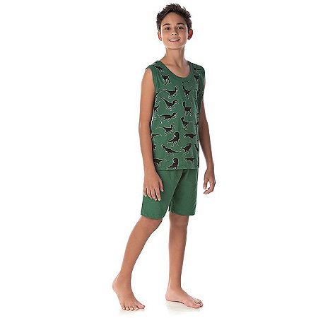 Pijama masculino meia malha brilha no escuro cor verde floresta