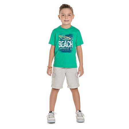 Camisa masculina em meia malha e com estampa de praia