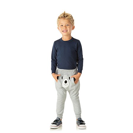 Calça de moletom com bolso e estampa de urso cor mescla