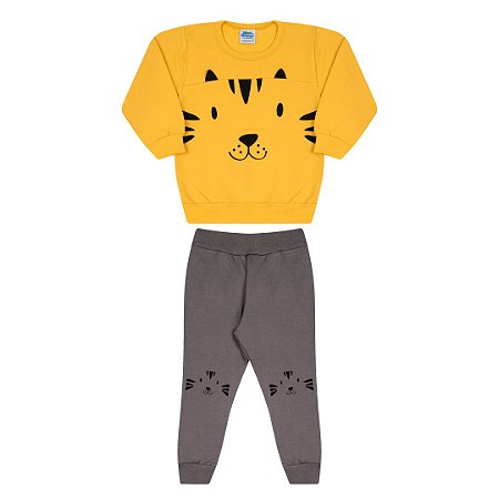 Conjunto moletom amarelo pastel estampado e detalhes da orelhinha