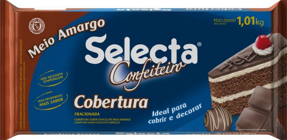 Cobertura Confeiteiro Fracionada Sabor Chocolate Meio Amargo 1,01Kg Selecta