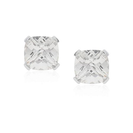 Brinco quadrado cor de banho de ródio branco com cristal