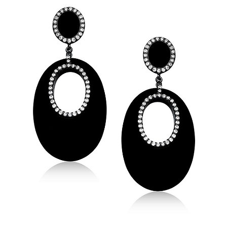 Brinco cor de banho de ródio negro oval vazado
