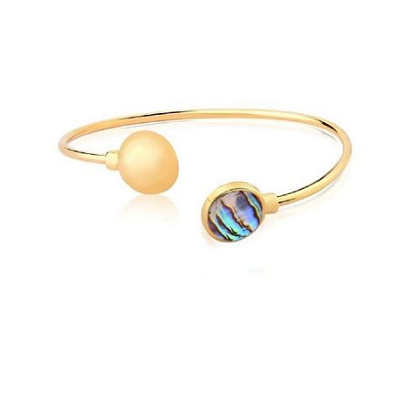 Bracelete cor de banho de ouro 18k pedra natural abalone com cristal óptico facetado