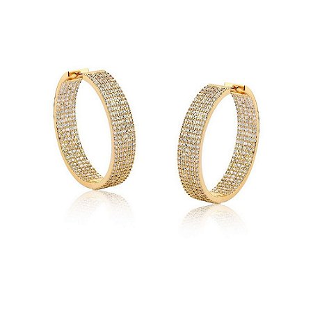 Brinco em cor de banho de ouro 18k argola zircônias