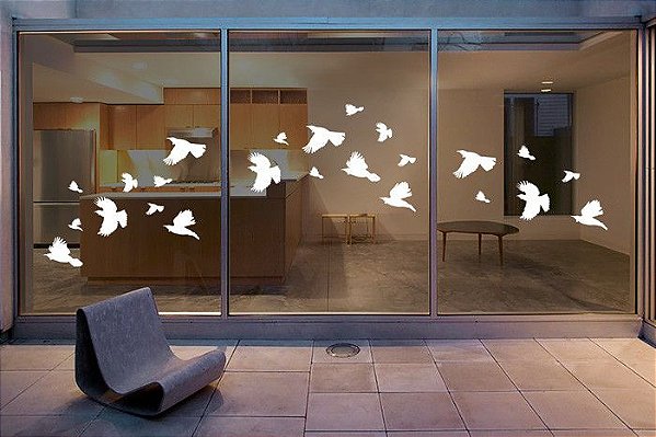 Adesivo Branco 12 Pássaros Anti trombada