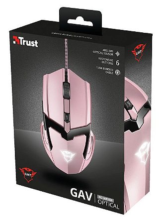 MOUSE GAMER ROSA TRUST GAV GXT 101P 4800 DPI 6 BOTÕES LED BRANCO