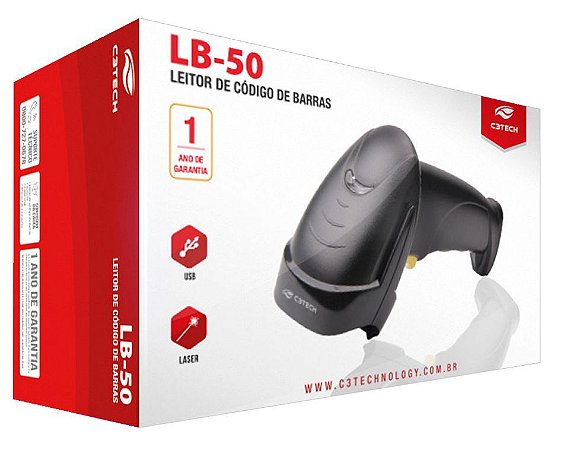 LEITOR CÓDIGO DE BARRAS C3TECH LB-50BK WINDOWS 10 USB LASER C/ SUPORTE