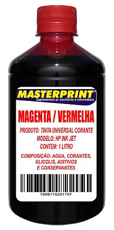 TINTA HP CORANTE UNIVERSAL MASTERPRINT 1 LITRO VERMELHA MAGENTA PARA BULK INK