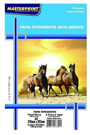 PAPEL FOTOGRAFICO GLOSSY AUTO ADESIVO MASTERPRINT 130G 20 FOLHAS