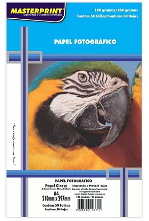 PAPEL FOTO MASTERPRINT GLOSSY A4 180G 50 FOLHAS