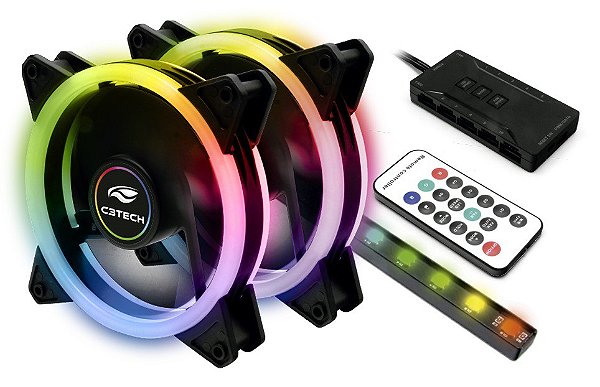 KIT LED RGB C3TECH F7-L600RGB COM 2 COOLER ANEL DUPLO CONTROLADORA E FITA