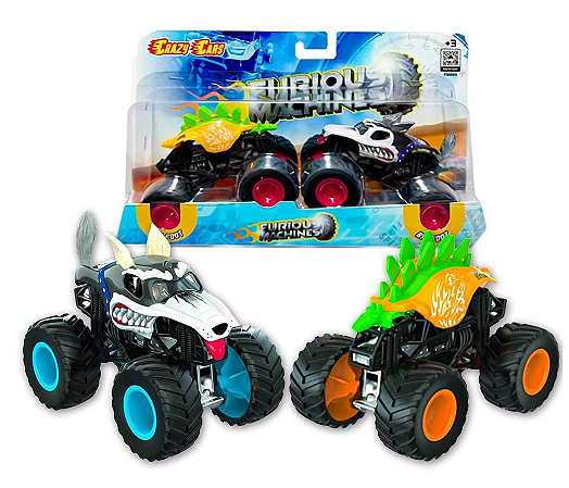 2 CARRINHOS RODA LIVRE MONSTER TRUCK FURIOUS MACHINES MUTT E STEGO