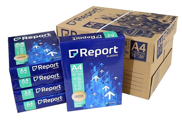 CAIXA COM 5 RESMAS DE PAPEL REPORT A4 BRANCO