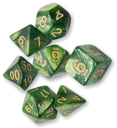 KIT 7 DADOS PARA RPG VERDE PEROLADO CÓDIGO 705