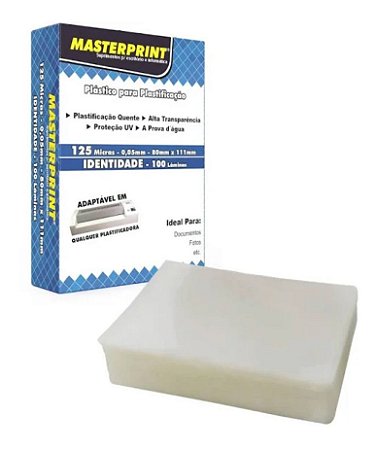 PLASTICO PARA PLASTIFICAÇÃO POLASEAL IDENTIDADE 125 MICRAS 100 UNIDADES MASTERPRINT