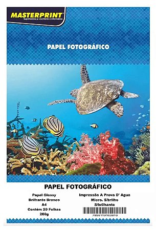 PAPEL FOTO GLOSSY MICROPORO SEM BRILHO MASTERPRINT A4 20 FOLHAS 260G PARA 3X4