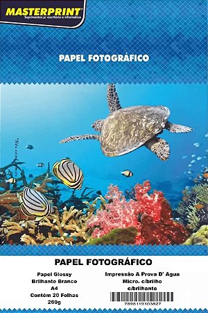 PAPEL FOTO GLOSSY MICROPORO COM BRILHO MASTERPRINT A4 20 FOLHAS 260G PARA 3X4