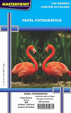PAPEL FOTO GLOSSY MASTERPRINT A4 230G 20 FOLHAS