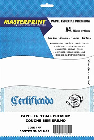 PAPEL BRANCO COUCHÊ SEMIBRILHO MASTERPRINT A4 50 FOLHAS 200G