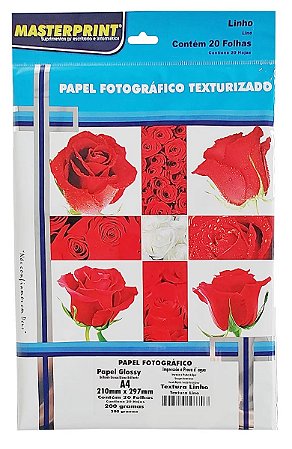 PAPEL FOTO GLOSSY TEXTURA LINHO MASTERPRINT A4 20 FOLHAS 200G