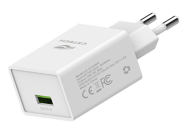 CARREGADOR USB COM SUPORTE A QUICK CHARGE 3.0 18W C3TECH UC-Q100WH BIVOLT