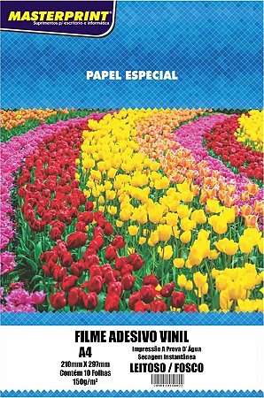 FILME ADESIVO VINIL LEITOSO FOSCO MASTERPRINT A4 10 FOLHAS 150G
