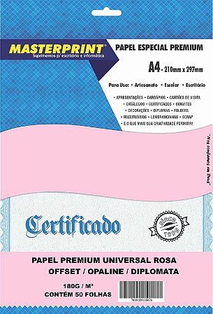 PAPEL OFFSET OPALINE DIPLOMATA ROSA MASTERPRINT A4 50 FOLHAS 180G