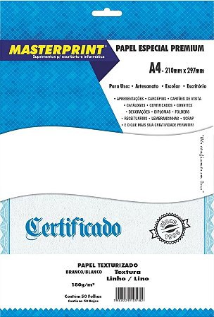 PAPEL TEXTURA LINHO MASTERPRINT A4 50 FOLHAS 180G