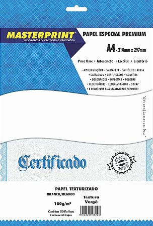 PAPEL VERGÊ BRANCO 180G MASTERPRINT A4 50 FOLHAS