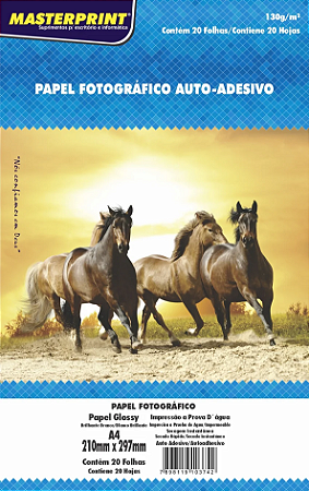 PAPEL FOTO GLOSSY ADESIVO MASTERPRINT 130G A4 20 FOLHAS