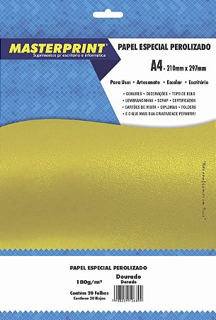 PAPEL ESPECIAL PEROLIZADO DOURADO 180G MASTERPRINT A4 20 FOLHAS
