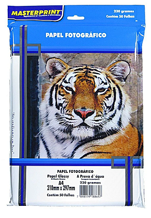 PAPEL FOTO GLOSSY 230G MASTERPRINT A4 50 FOLHAS