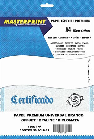 PAPEL OFFSET OPALINE DIPLOMATA MASTERPRINT A4 50 FOLHAS 180G