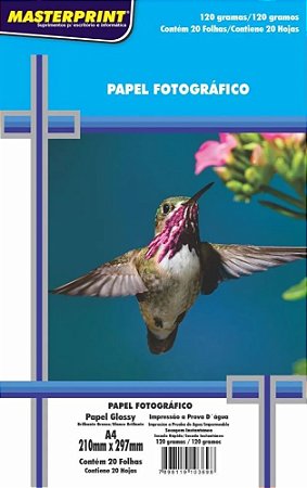 PAPEL FOTO GLOSSY 120G MASTERPRINT A4 20 FOLHAS