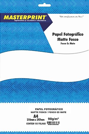 PAPEL FOTO MATTE FOSCO 90G A4 100 FOLHAS MASTERPRINT