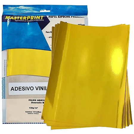 FILME ADESIVO VINIL DOURADO GLOSSY MASTERPRINT A4 10 FOLHAS 135G