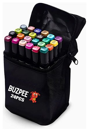KIT 24 CORES CANETA MARCADOR PERMANENTE PONTA DUPLA BUZPEE MP-620