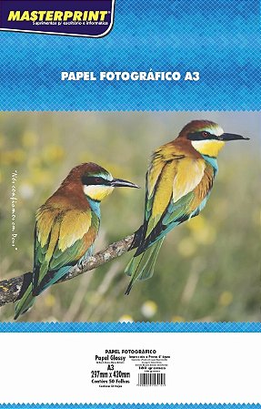 PAPEL FOTO GLOSSY A3 MASTERPRINT 180G 50 FOLHAS