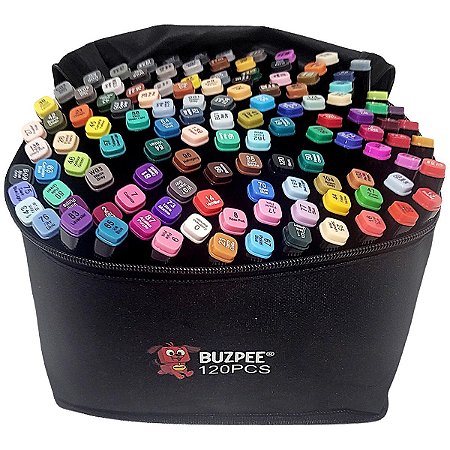 KIT 120 CORES CANETA MARCADOR PERMANENTE PONTA DUPLA BUZPEE MP-625