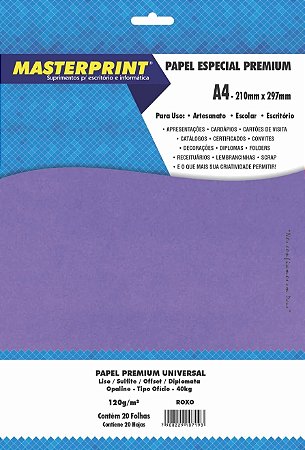 PAPEL OFFSET OPALINE DIPLOMATA ROXO 120G MASTERPRINT A4 20 FOLHAS