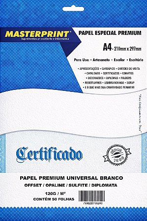 PAPEL OFFSET OPALINE DIPLOMATA SULFITE 120G MASTERPRINT A4 50 FOLHAS