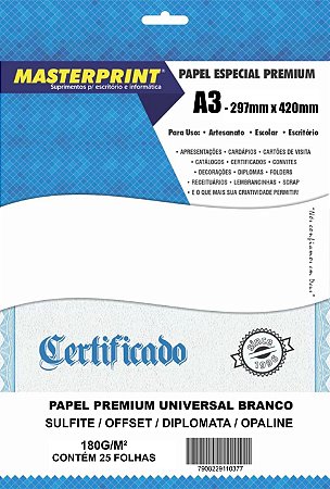 PAPEL OFFSET SULFITE OPALINE DIPLOMATA A3 180G MASTERPRINT 25 FOLHAS